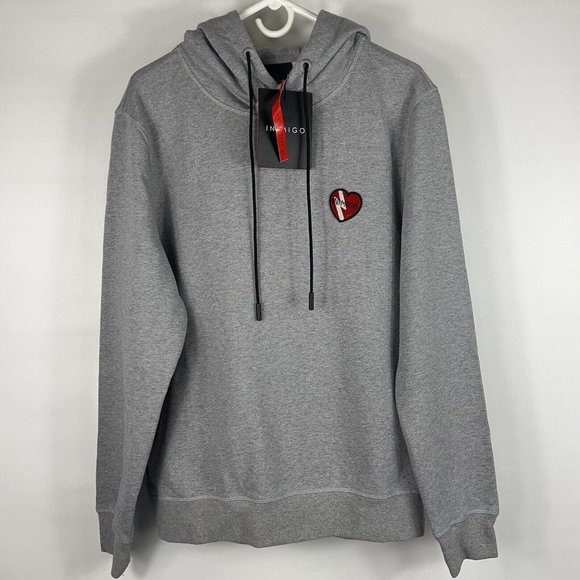 Inimigo Other - Inimigo Mens Hoodie Embroidery Grey Sweater Red Heart Logo Supima Cotton 4XL New